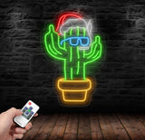 Smoking Cactus Christmas Neon Sign - Funny Santa Hat LED Light, Custom Holiday Wall Decor, Cool Cactus Smoking Neon Art for Home or Bar