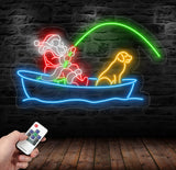Santa Fishing Neon Sign - Merry Christmas LED Light, Santa Claus Wall Art, Festive Santa Neon Sign, Holiday House Wall Decor