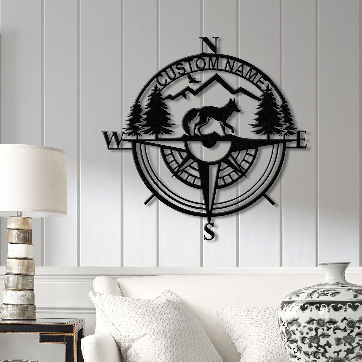 Custom Metal Compass Coordinates Sign with LED Lights, Mountain Wall Art, Nautical Compass Rose, Fox Metal Sign, Farm Ranch Barn Sign
