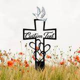 Personalized Dove Memorial Heart Cross Stake, Grave Marker, Outdoor Memorial Plaque, Cross Garden Stake, Yard Sign, Sympathy Gift Decor