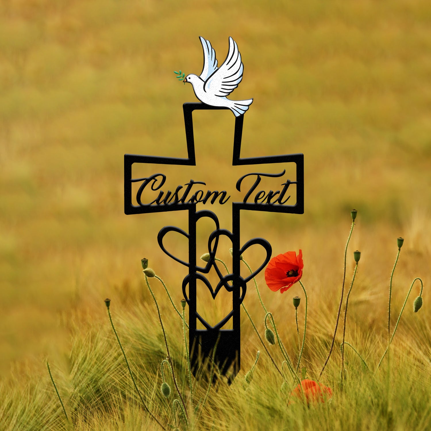 Personalized Dove Memorial Heart Cross Stake, Grave Marker, Outdoor Memorial Plaque, Cross Garden Stake, Yard Sign, Sympathy Gift Decor