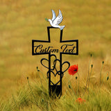 Personalized Dove Memorial Heart Cross Stake, Grave Marker, Outdoor Memorial Plaque, Cross Garden Stake, Yard Sign, Sympathy Gift Decor