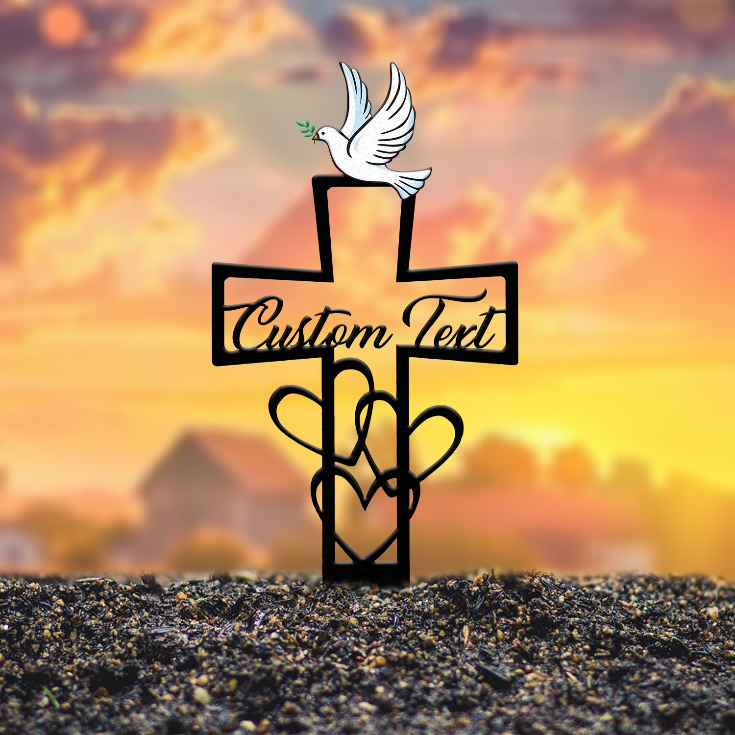 Personalized Dove Memorial Heart Cross Stake, Grave Marker, Outdoor Memorial Plaque, Cross Garden Stake, Yard Sign, Sympathy Gift Decor