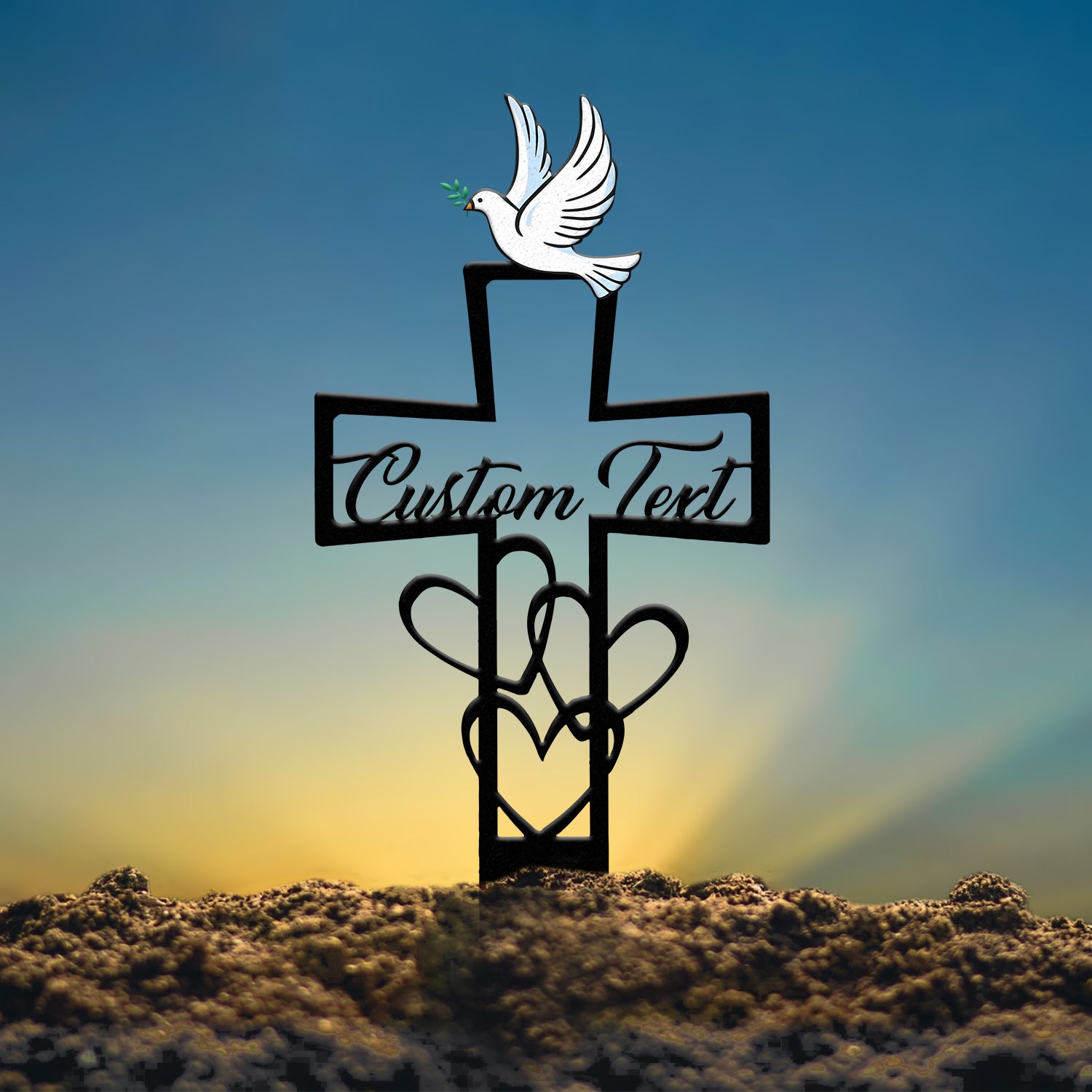 Personalized Dove Memorial Heart Cross Stake, Grave Marker, Outdoor Memorial Plaque, Cross Garden Stake, Yard Sign, Sympathy Gift Decor