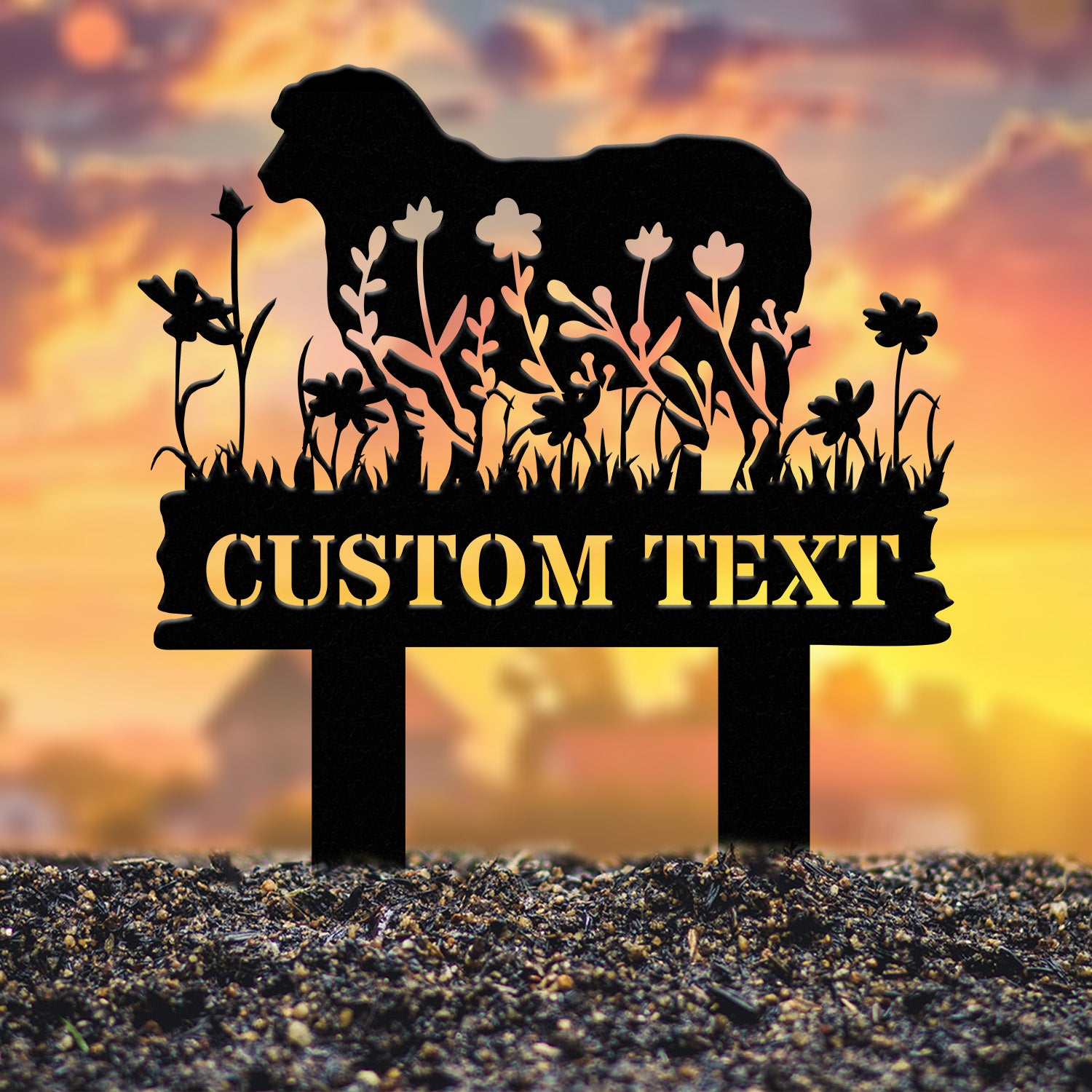 Personalized Floral Sheep Farm Sign, Sheep Metal Stake Decor, Pet Grave Marker, Farmhouse Goat Sign, Barn Decor, Pet Loss Sympathy Gift