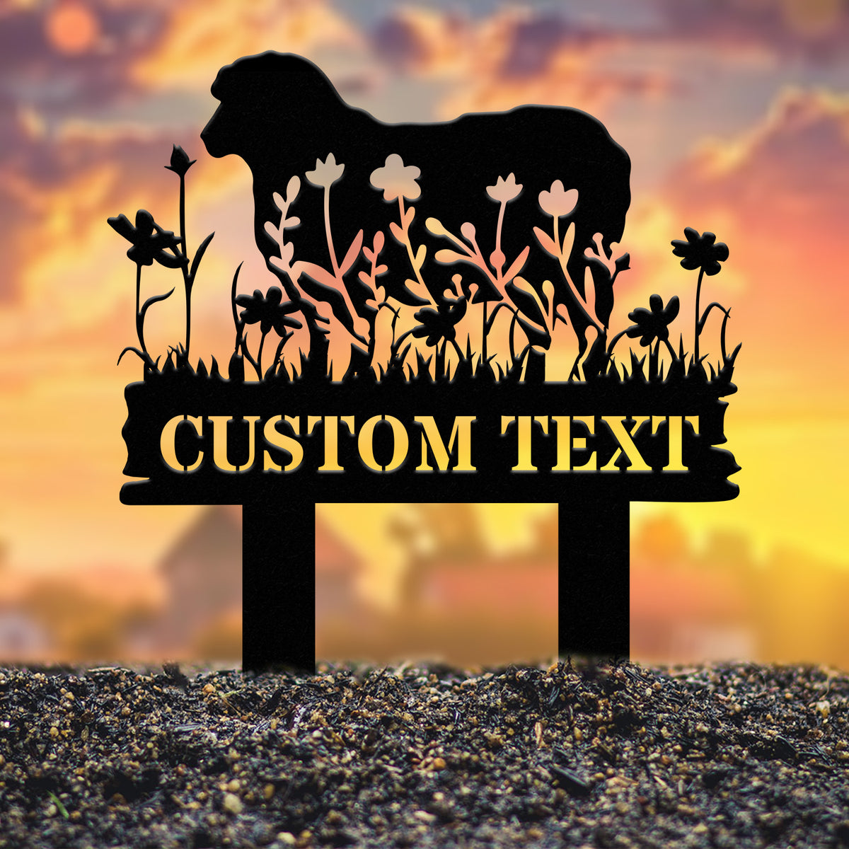 Personalized Floral Sheep Farm Sign, Sheep Metal Stake Decor, Pet Grave Marker, Farmhouse Goat Sign, Barn Decor, Pet Loss Sympathy Gift