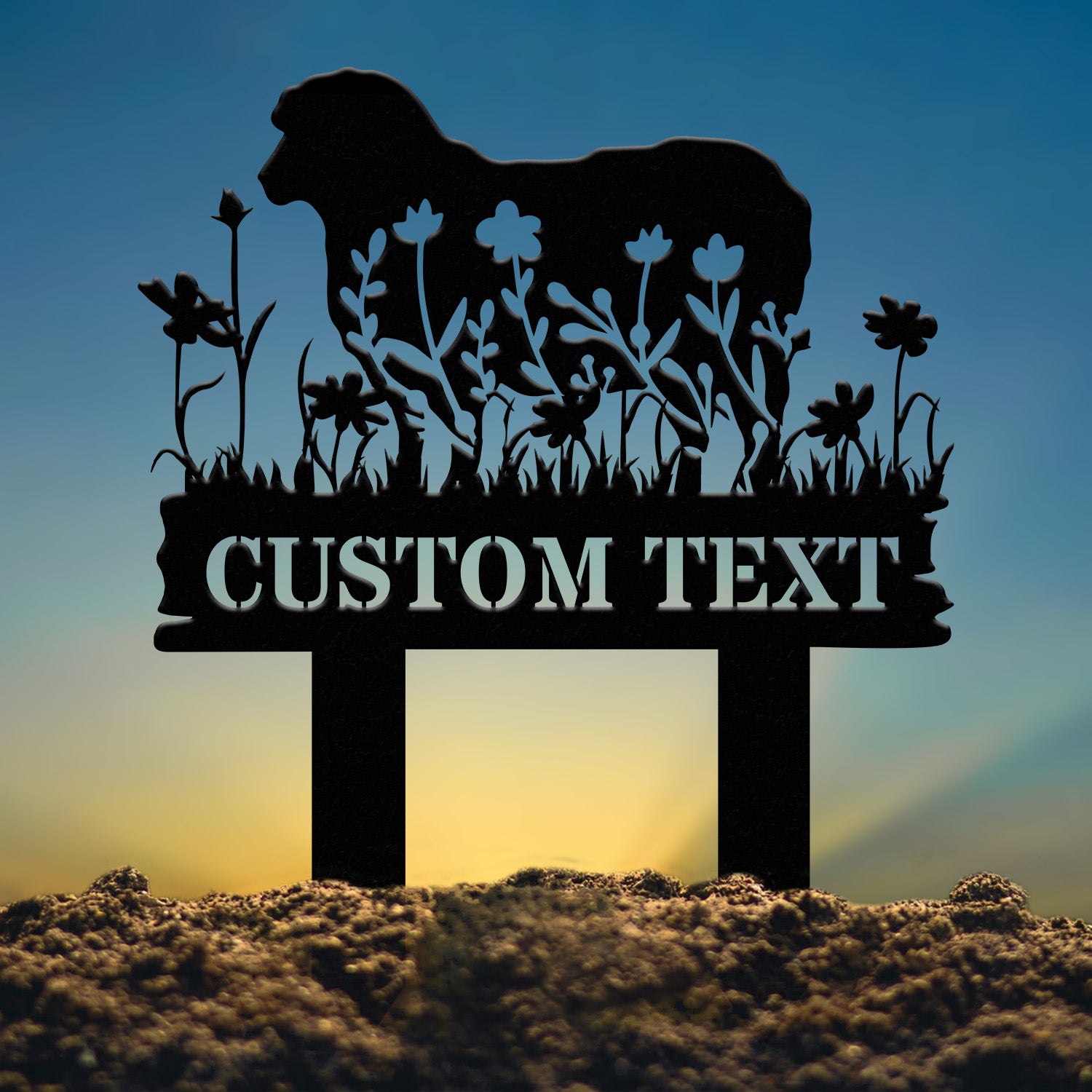 Personalized Floral Sheep Farm Sign, Sheep Metal Stake Decor, Pet Grave Marker, Farmhouse Goat Sign, Barn Decor, Pet Loss Sympathy Gift
