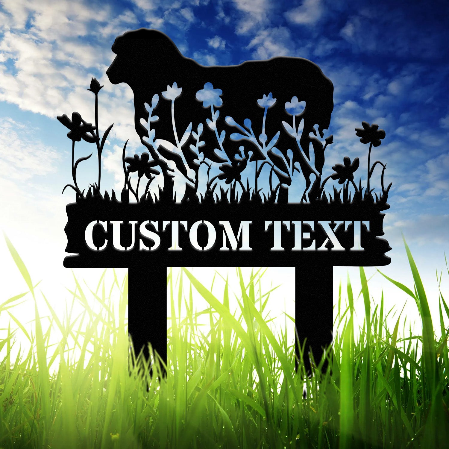 Personalized Floral Sheep Farm Sign, Sheep Metal Stake Decor, Pet Grave Marker, Farmhouse Goat Sign, Barn Decor, Pet Loss Sympathy Gift