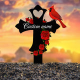 Custom Cardinal Cross Memorial Plaque Stake, Cardinal Name Sign, Grave Marker Sign, Sympathy Plaque, Garden Metal Stake, Sympathy Gift