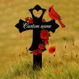 Custom Cardinal Cross Memorial Plaque Stake, Cardinal Name Sign, Grave Marker Sign, Sympathy Plaque, Garden Metal Stake, Sympathy Gift