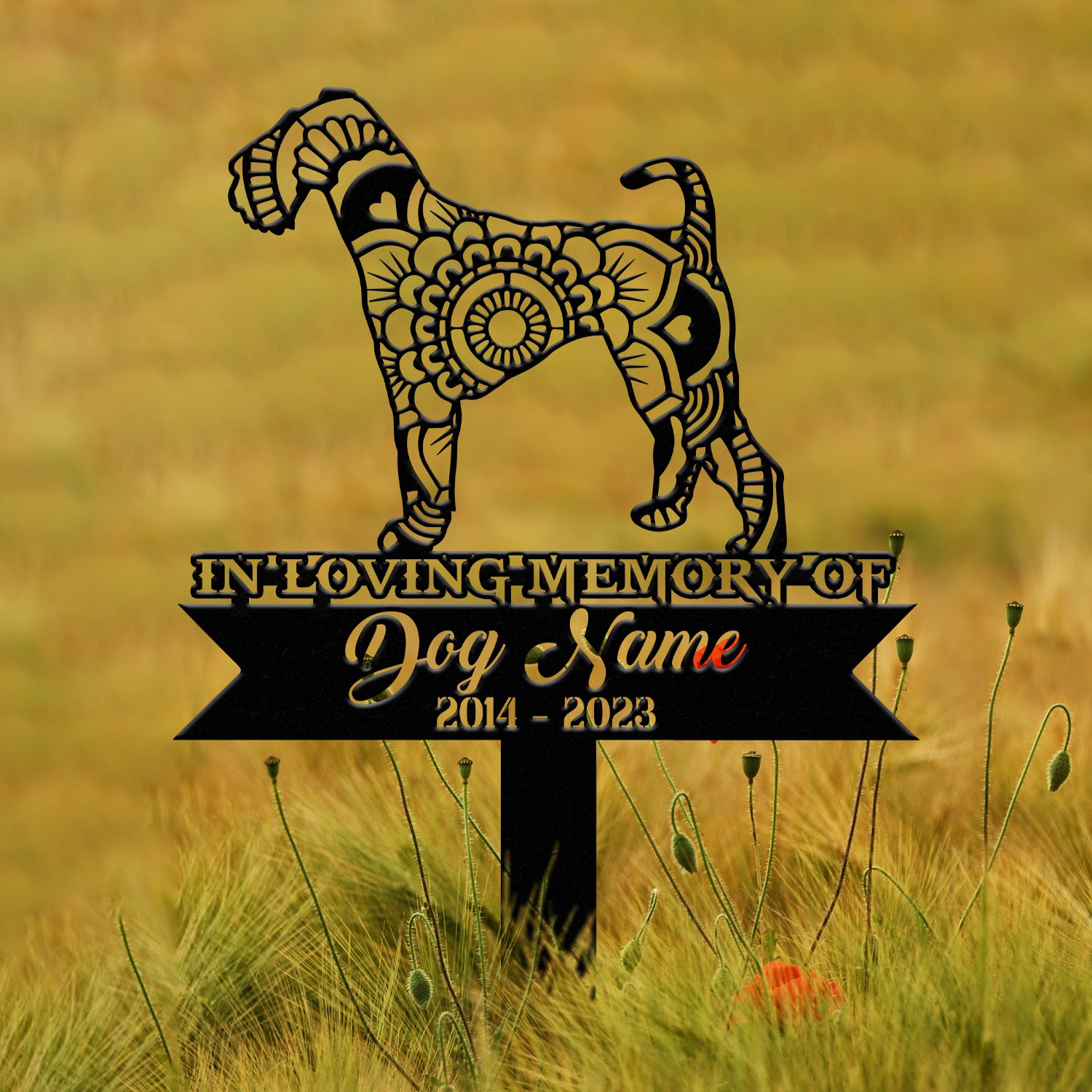 Personalized Airedale Terrier Mandala Garden Stake, Zentangle Yard Art, Dog Memorial Sign, Outdoor Decor, Pet Loss Sympathy Gift