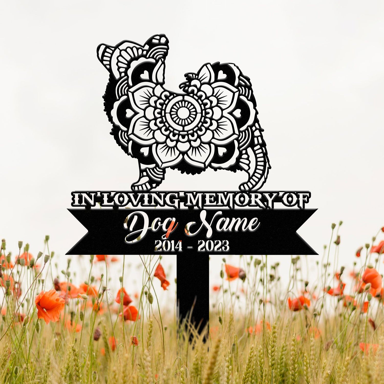 Personalized Papillion Mandala Garden Stake, Zentangle Yard Art, Dog Memorial Sign, Outdoor Decor, Pet Loss Sympathy Gift, Papillion Memorial
