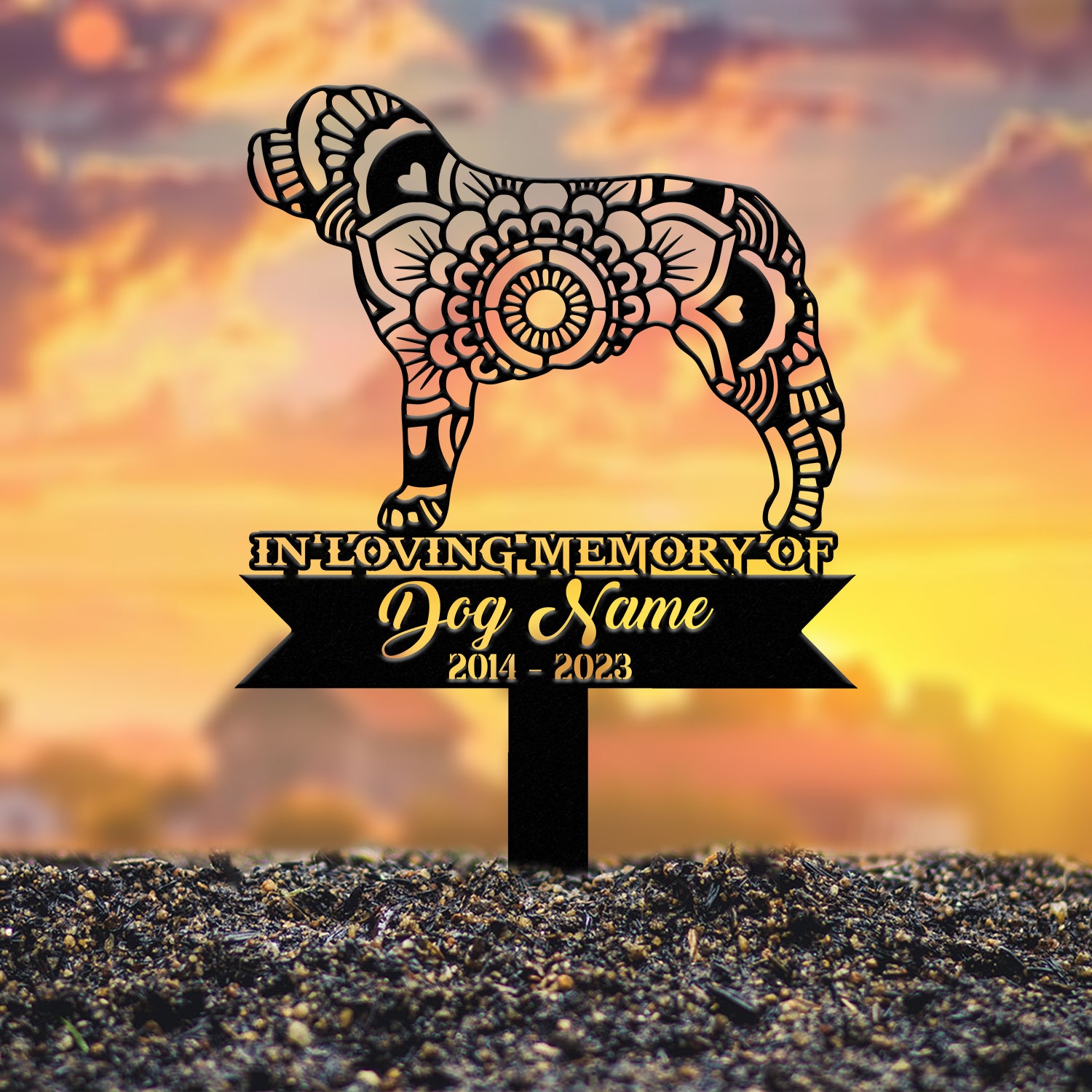 Personalized Saint Bernard Mandala Garden Stake, Zentangle Yard Art, Dog Memorial Sign, Outdoor Decor, Pet Loss Sympathy Gift