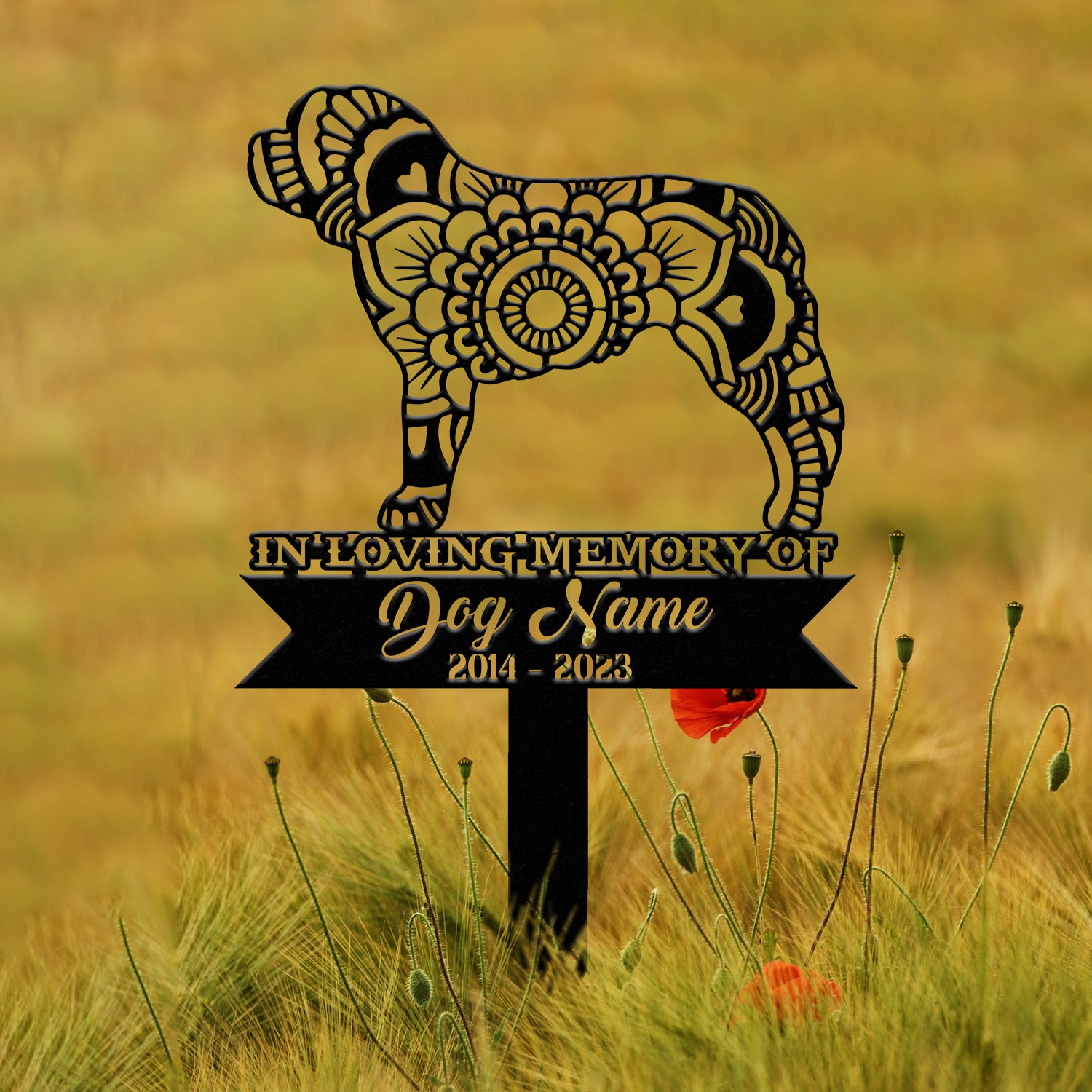 Personalized Saint Bernard Mandala Garden Stake, Zentangle Yard Art, Dog Memorial Sign, Outdoor Decor, Pet Loss Sympathy Gift