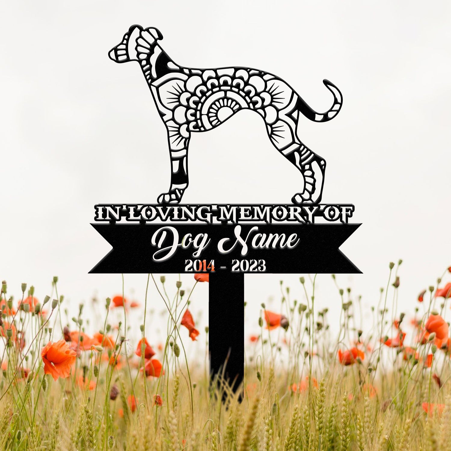Personalized Wippet Mandala Garden Stake, Zentangle Yard Art, Dog Memorial Sign, Outdoor Decor, Pet Loss Sympathy Gift