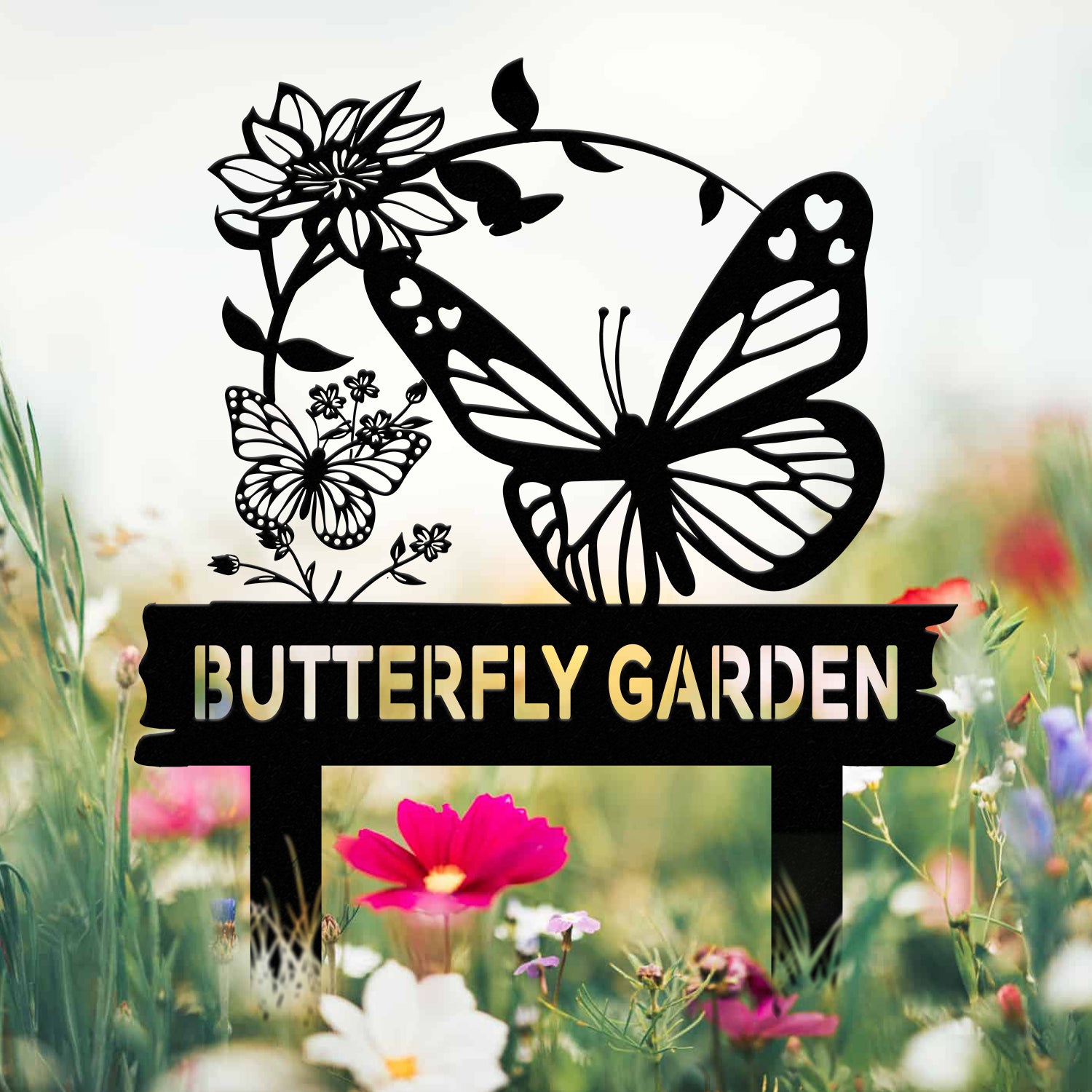 Personalized Butterfly Garden Sign, Custom Metal Garden Stake, Gardener Name Sign, Butterfly Yard Art, Metal Garden Decor