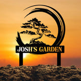 Personalized Bonsai Tree Garden Sign with Stake, Custom Metal Garden Stake, Asian Yard Art, Metal Yard Decor, Garden Sign
