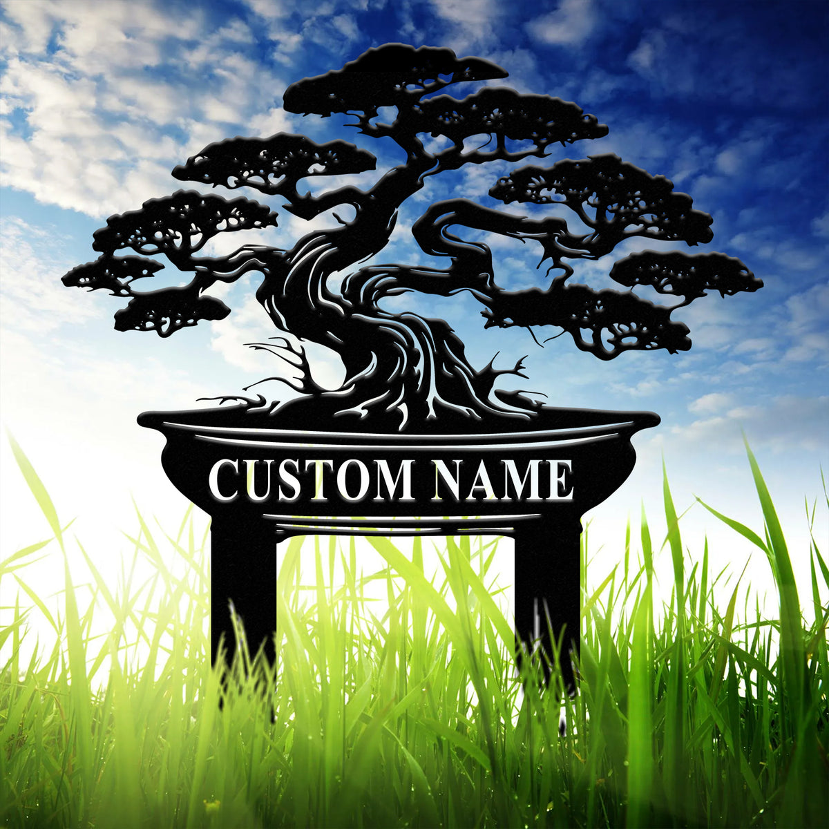 Personalized Bonsai Garden Sign, Custom Metal Garden Stake, Bonsai Tree Yard Decor, Gardener Gift, Custom Yard Sign