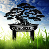 Personalized Bonsai Garden Sign, Custom Metal Garden Stake, Bonsai Tree Yard Decor, Gardener Gift, Custom Yard Sign