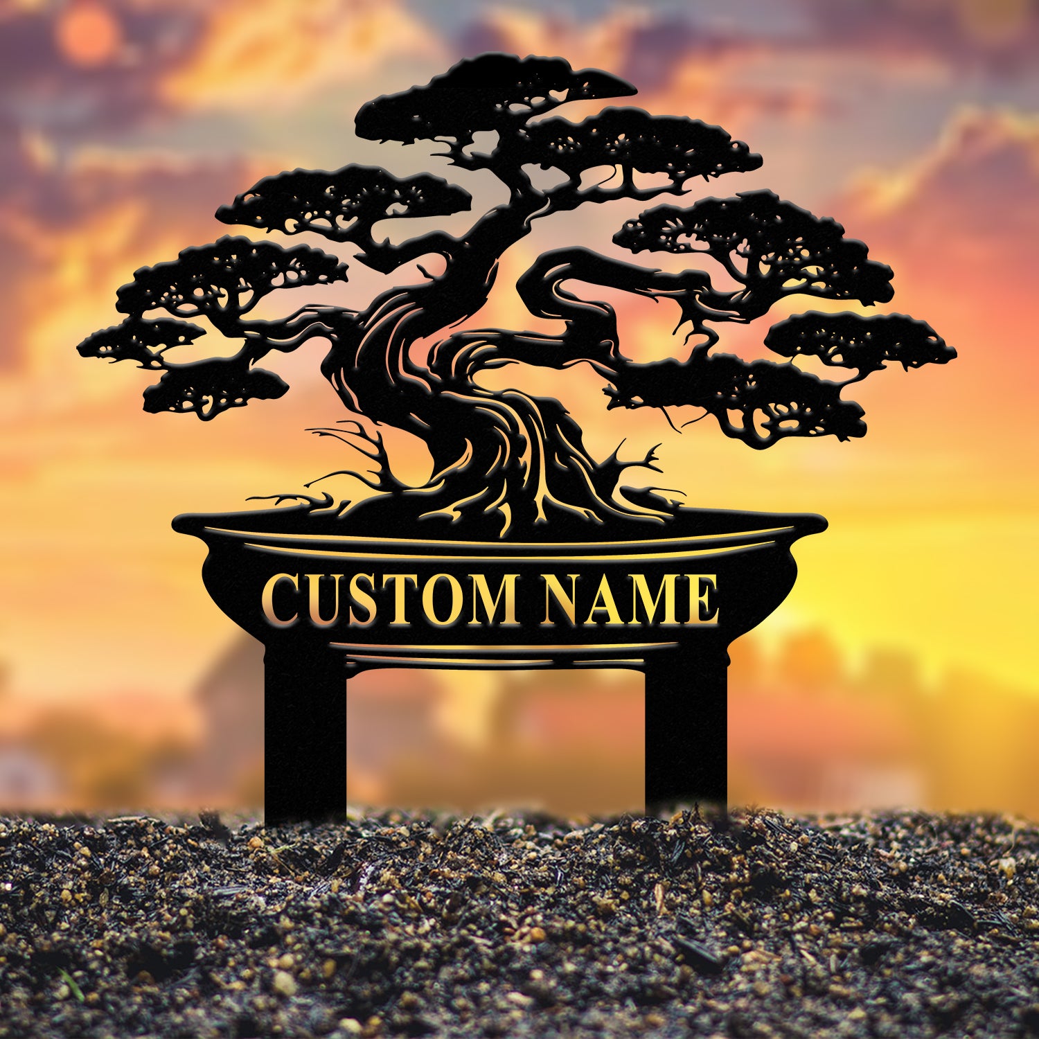 Personalized Bonsai Garden Sign, Custom Metal Garden Stake, Bonsai Tree Yard Decor, Gardener Gift, Custom Yard Sign