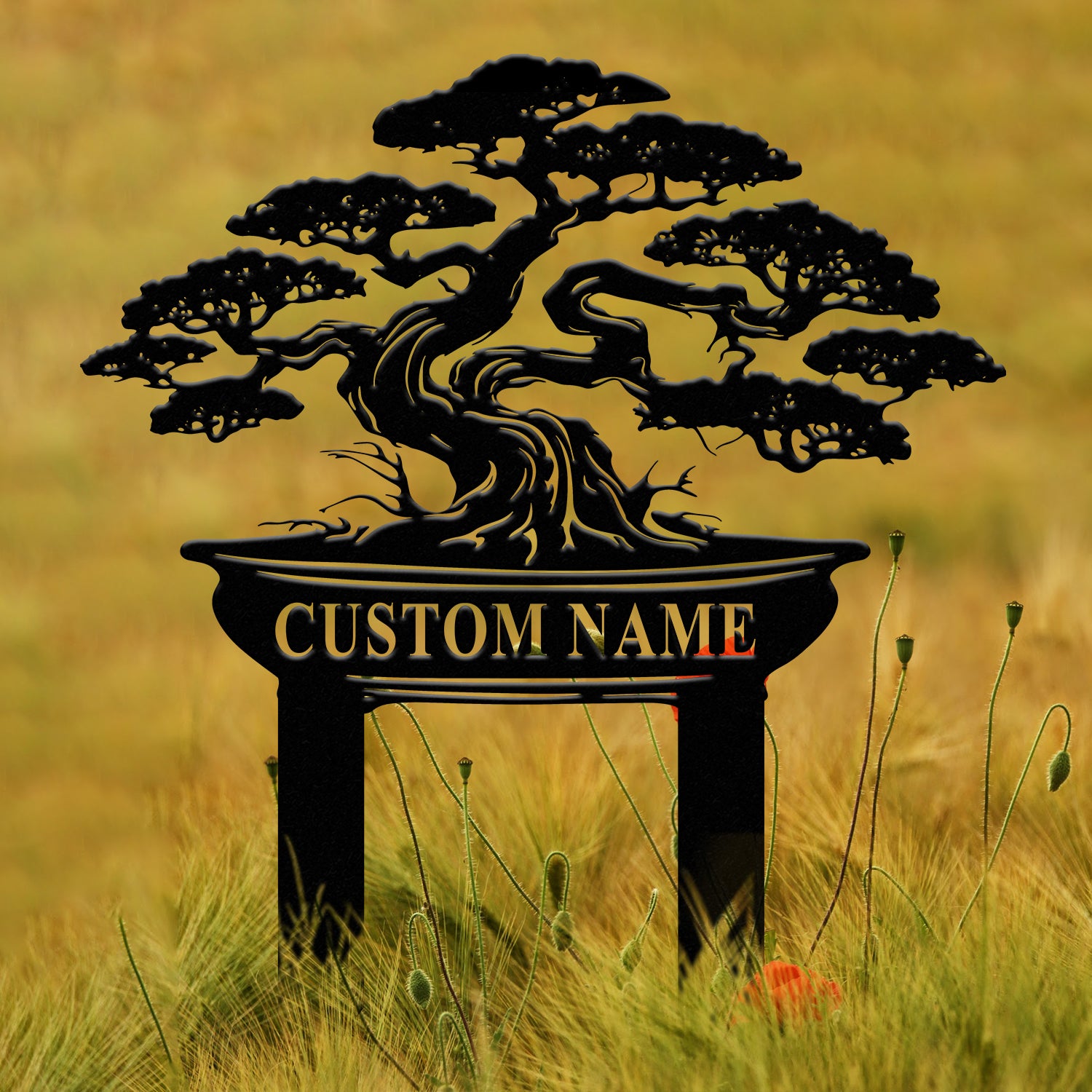 Personalized Bonsai Garden Sign, Custom Metal Garden Stake, Bonsai Tree Yard Decor, Gardener Gift, Custom Yard Sign