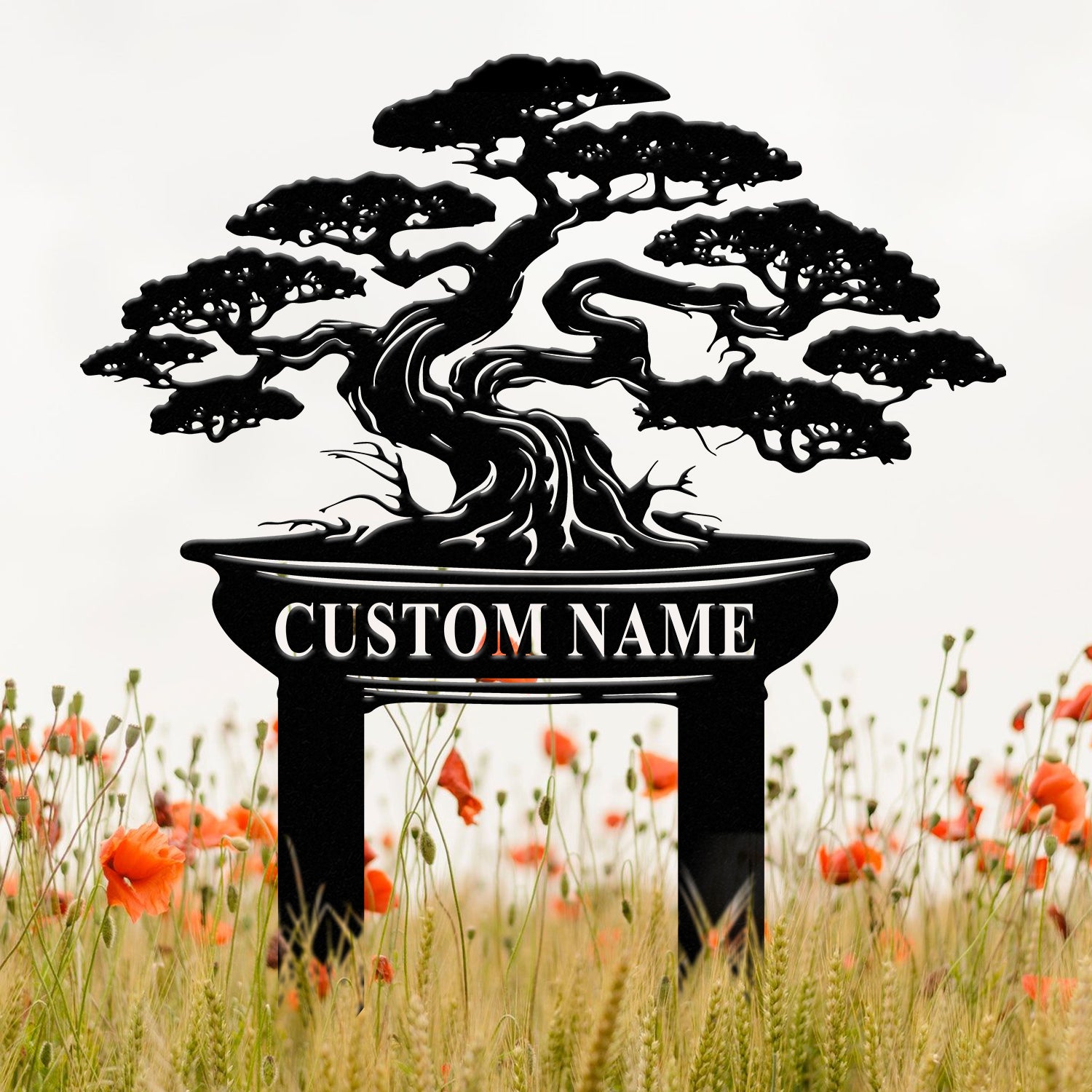 Personalized Bonsai Garden Sign, Custom Metal Garden Stake, Bonsai Tree Yard Decor, Gardener Gift, Custom Yard Sign