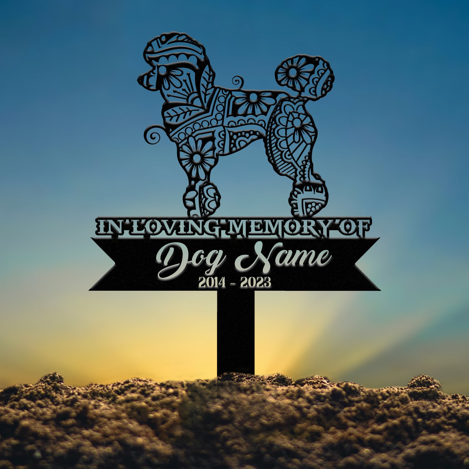 Personalized Poodle Mandala Garden Stake, Zentangle Yard Art, Dog Memorial Sign, Outdoor Decor, Pet Loss Sympathy Gift, Poodle Memorial