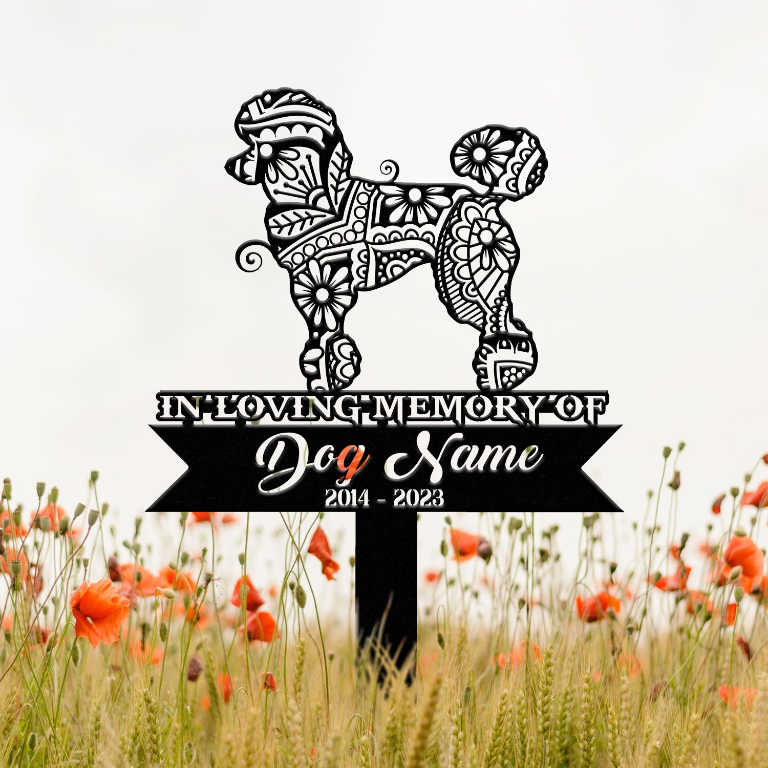 Personalized Poodle Mandala Garden Stake, Zentangle Yard Art, Dog Memorial Sign, Outdoor Decor, Pet Loss Sympathy Gift, Poodle Memorial