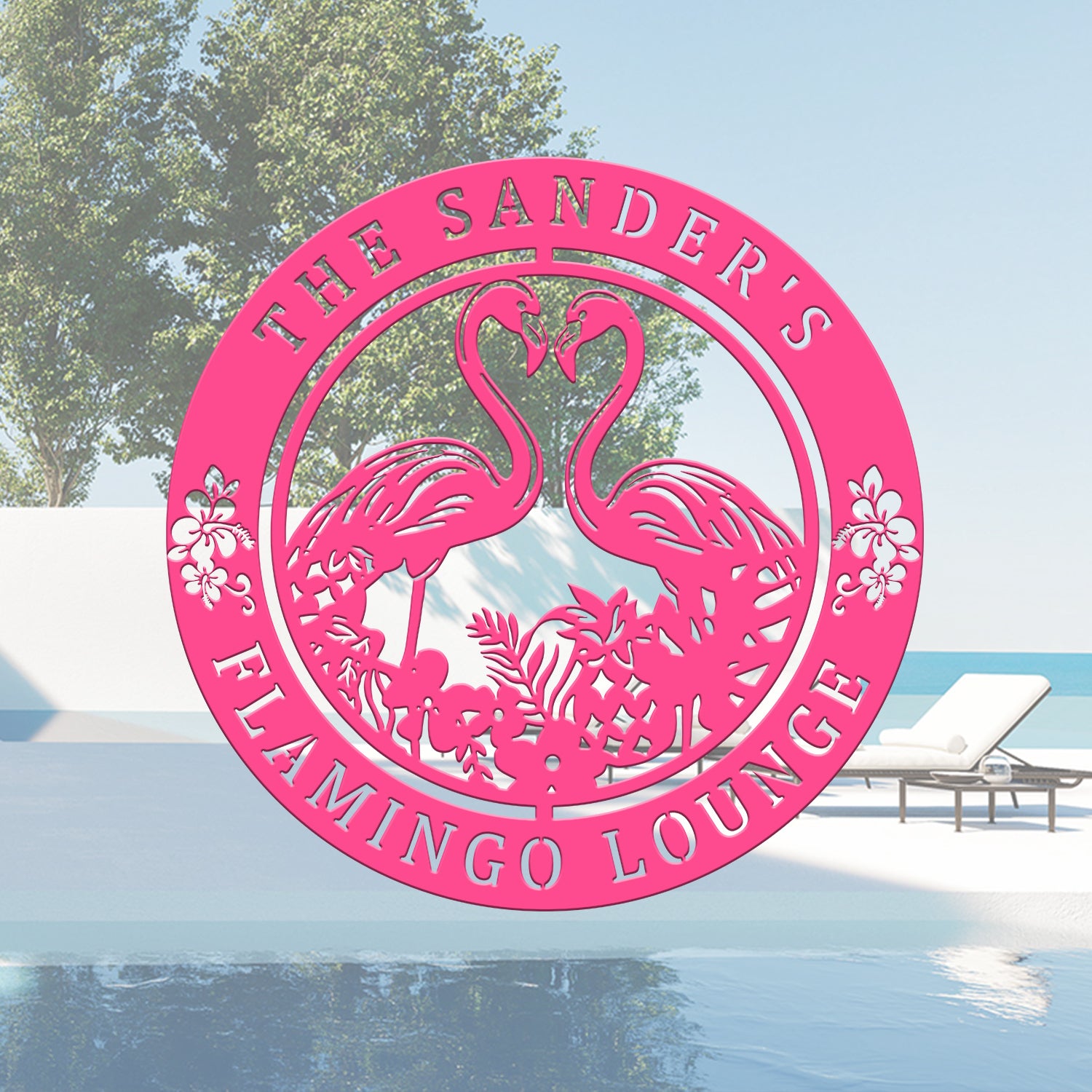 Custom Tropical Flamingos Metal Sign, Personalized Beach Flamingo Metal Sign, Pool Sign, Home Decor For Backyard, Wedding Gift