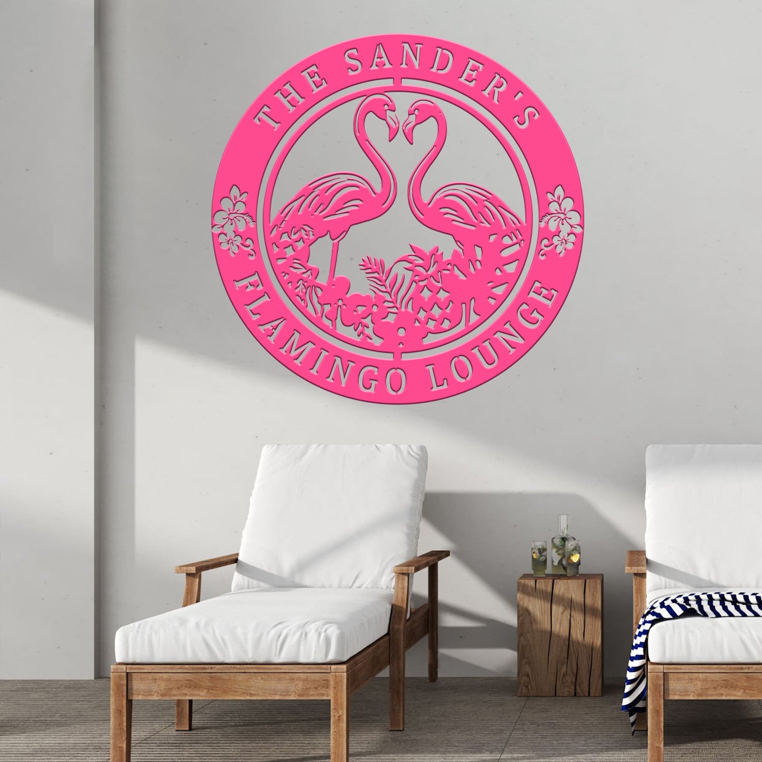 Custom Tropical Flamingos Metal Sign, Personalized Beach Flamingo Metal Sign, Pool Sign, Home Decor For Backyard, Wedding Gift