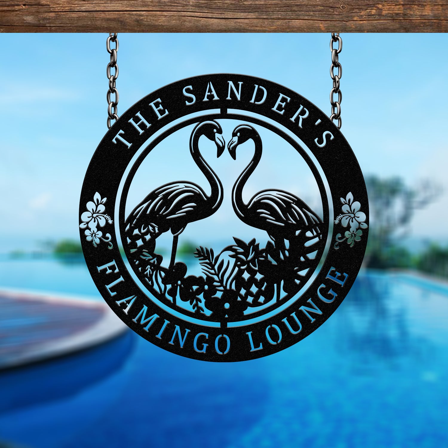 Custom Tropical Flamingos Metal Sign, Personalized Beach Flamingo Metal Sign, Pool Sign, Home Decor For Backyard, Wedding Gift