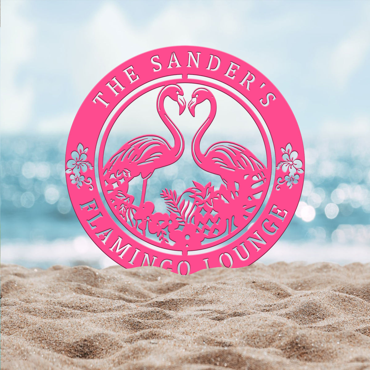 Custom Tropical Flamingos Metal Sign, Personalized Beach Flamingo Metal Sign, Pool Sign, Home Decor For Backyard, Wedding Gift
