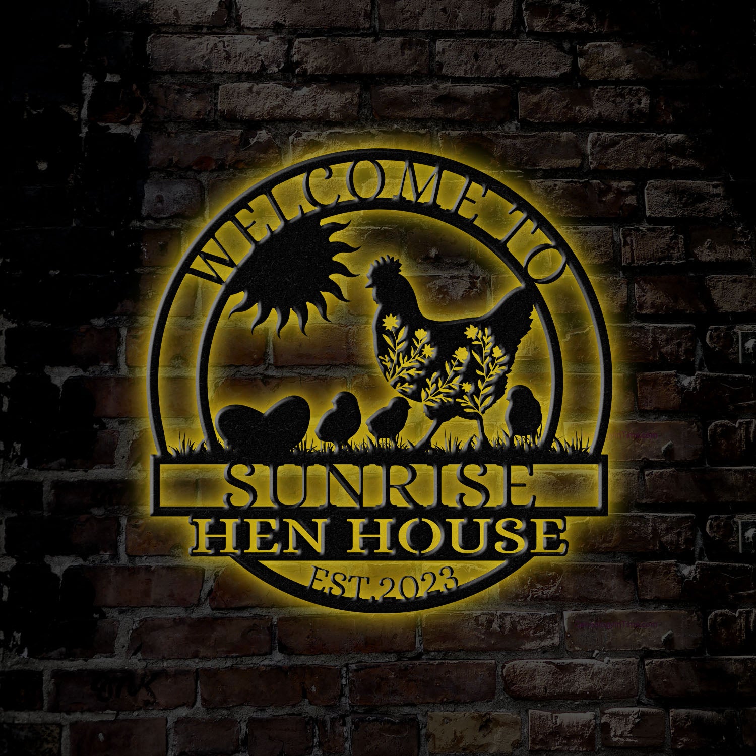 Welcome To Sunrise Hen House Sign, Personalized Chicken Farm Sign, Family Name Metal Sign for Farm House, Our Little Coop Sign Metal Sign