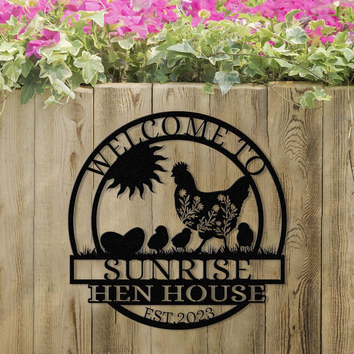 Welcome To Sunrise Hen House Sign, Personalized Chicken Farm Sign, Family Name Metal Sign for Farm House, Our Little Coop Sign Metal Sign