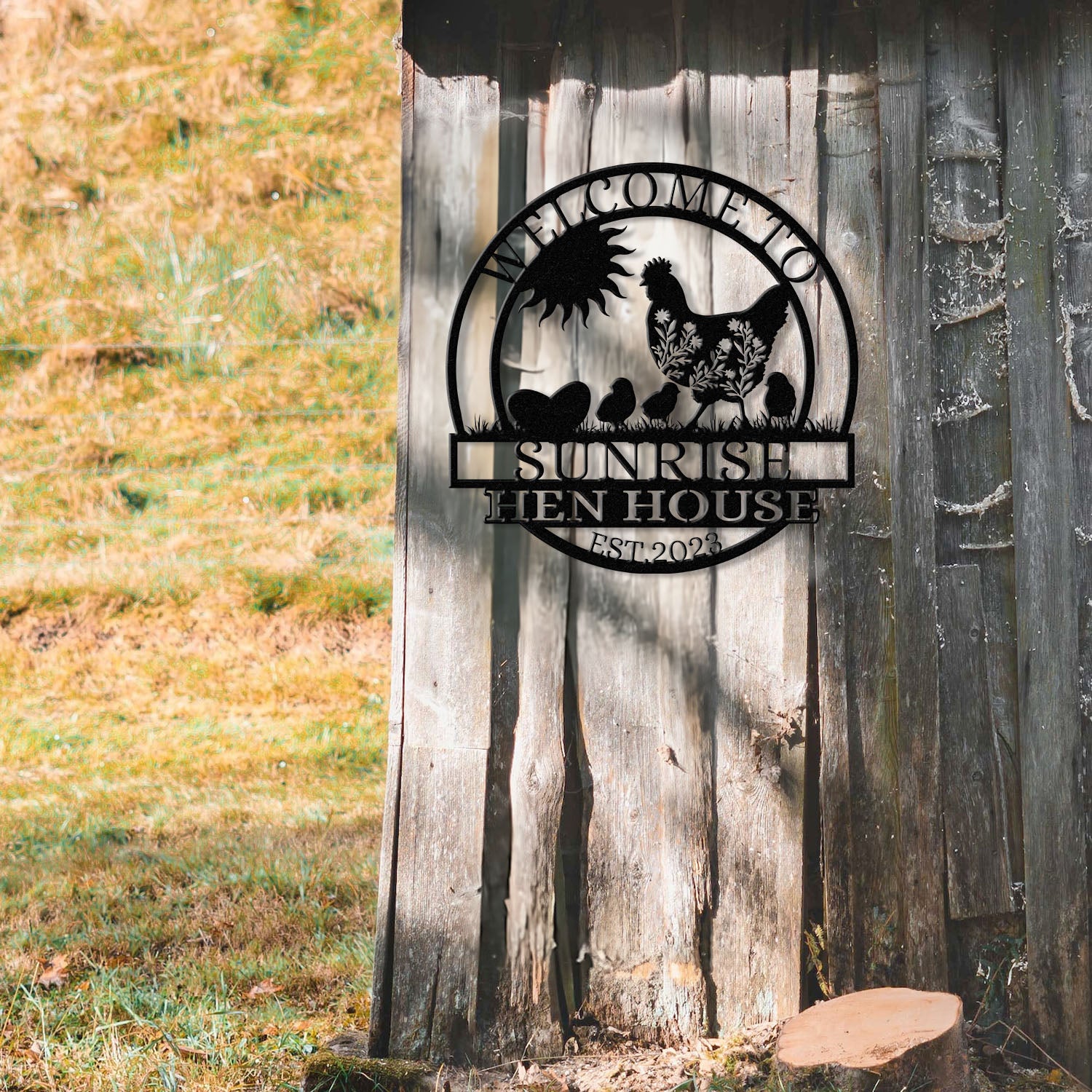 Welcome To Sunrise Hen House Sign, Personalized Chicken Farm Sign, Family Name Metal Sign for Farm House, Our Little Coop Sign Metal Sign