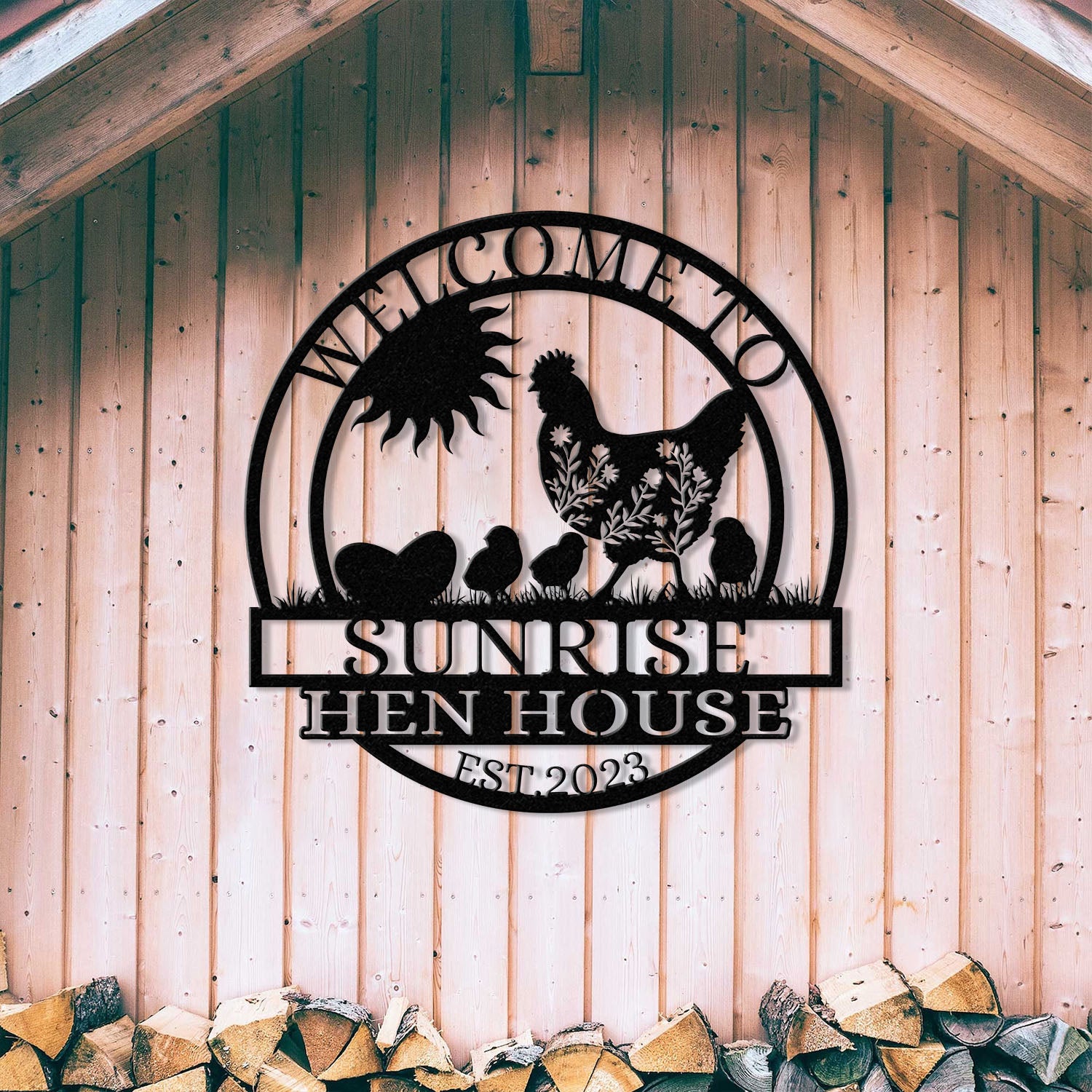 Welcome To Sunrise Hen House Sign, Personalized Chicken Farm Sign, Family Name Metal Sign for Farm House, Our Little Coop Sign Metal Sign