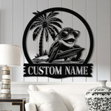 Custom Sea Turtle Surfing Metal Sign With Led Lights, Personalized Beach Sign, Family Name Sign, Outdoor Name Sign, Wedding Gift