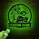Custom Sea Turtle Surfing Metal Sign With Led Lights, Personalized Beach Sign, Family Name Sign, Outdoor Name Sign, Wedding Gift