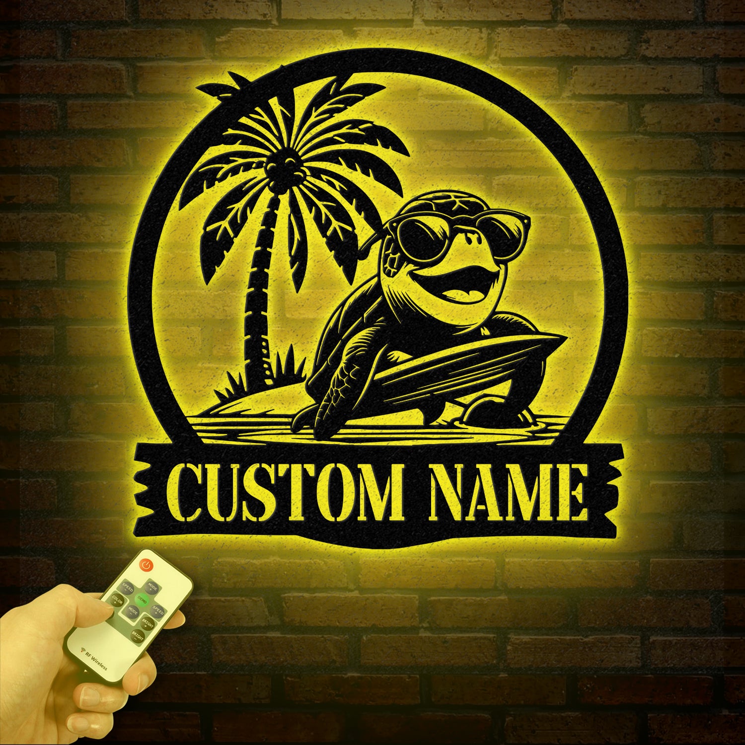 Custom Sea Turtle Surfing Metal Sign With Led Lights, Personalized Beach Sign, Family Name Sign, Outdoor Name Sign, Wedding Gift