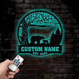 Custom Mountain Bear Tree Scene Sign, Personalized Bear Cabin Metal Sign, Family Name Sign, Outdoor Name Sign, Last Name Sign, Wedding Gift