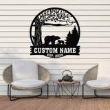 Custom Mountain Bear Tree Scene Sign, Personalized Bear Cabin Metal Sign, Family Name Sign, Outdoor Name Sign, Last Name Sign, Wedding Gift