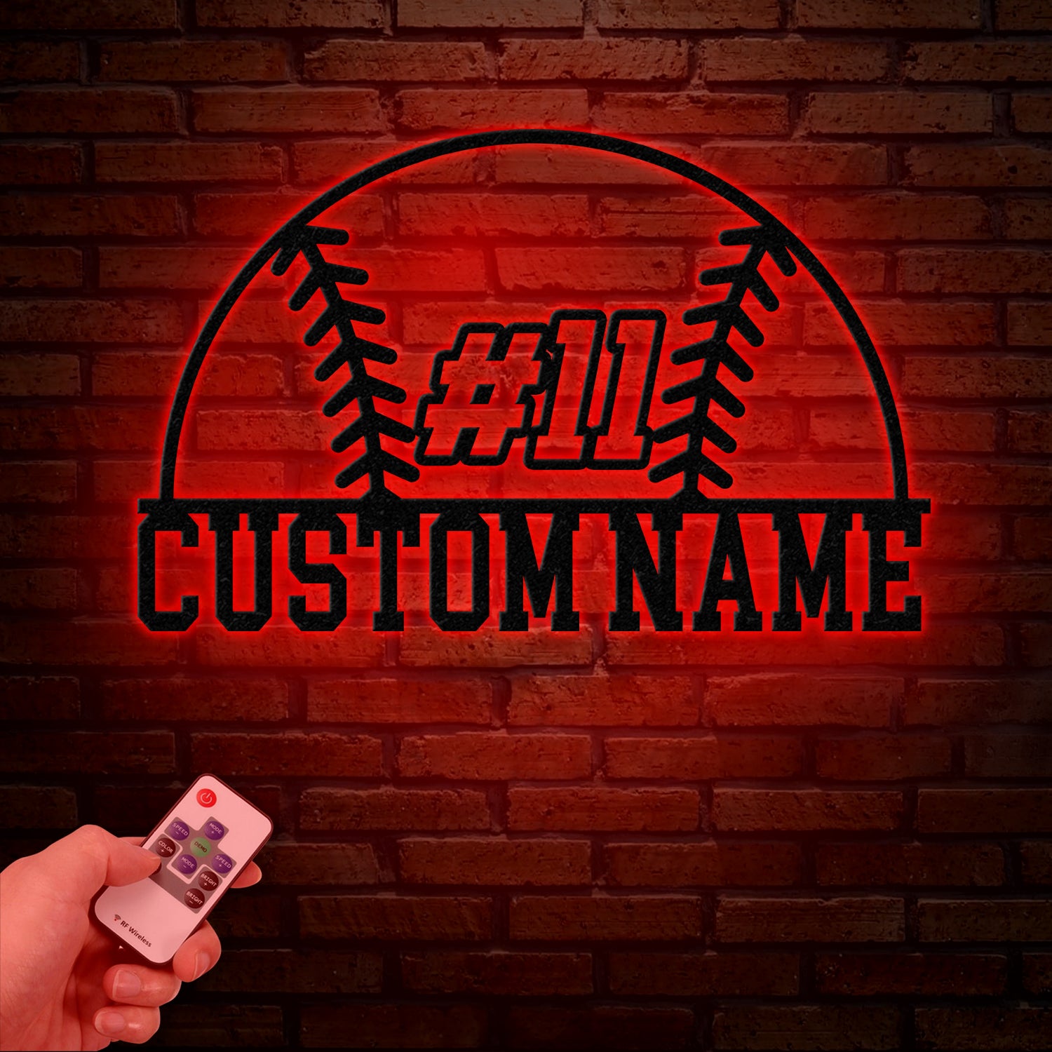 Custom Baseball Metal Wall Sign with Name & Number, LED Sports Wall Decor for Game Room, Bedroom, Man Cave, Gift for Baseball Players Fans