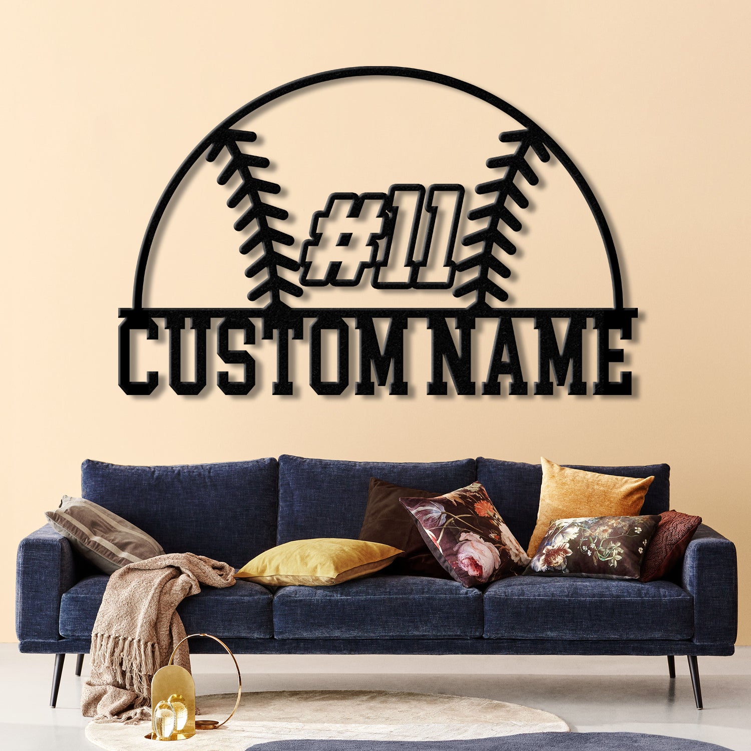 Custom Baseball Metal Wall Sign with Name & Number, LED Sports Wall Decor for Game Room, Bedroom, Man Cave, Gift for Baseball Players Fans