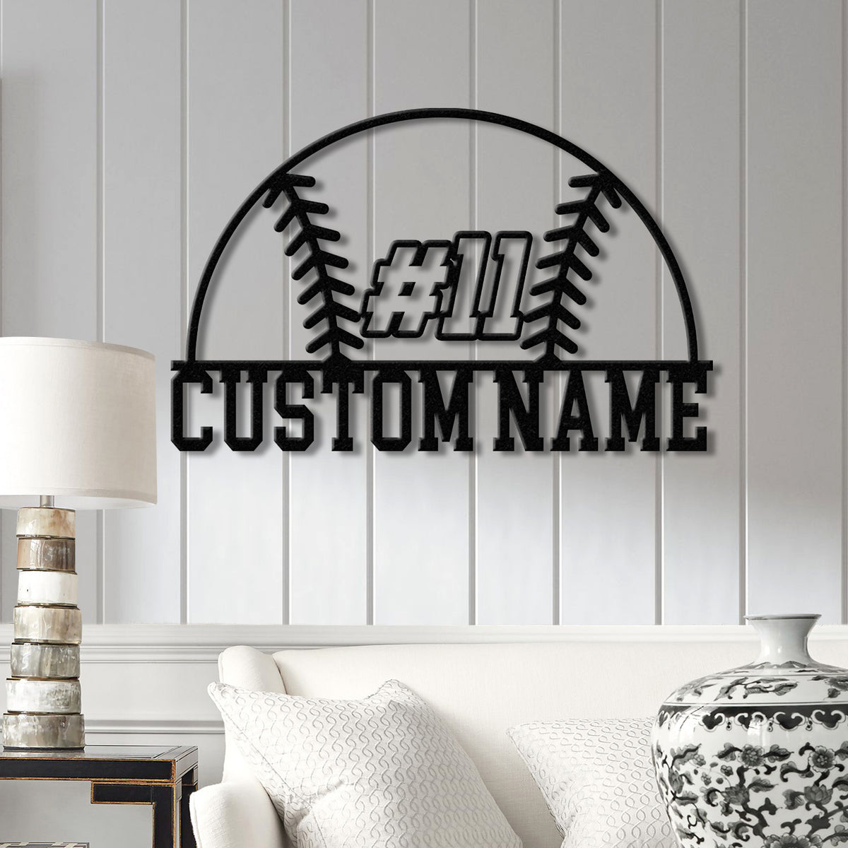 Custom Baseball Metal Wall Sign with Name & Number, LED Sports Wall Decor for Game Room, Bedroom, Man Cave, Gift for Baseball Players Fans