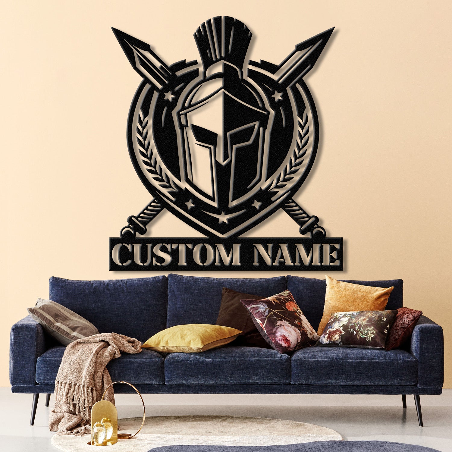Custom Spartan Warrior Monogram Metal Wall Art with LED Lights, Personalized Spartan Metal Sign, Metal Spartan Wall Decor