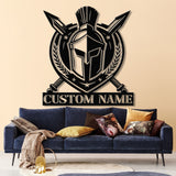 Custom Spartan Warrior Monogram Metal Wall Art with LED Lights, Personalized Spartan Metal Sign, Metal Spartan Wall Decor