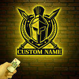 Custom Spartan Warrior Monogram Metal Wall Art with LED Lights, Personalized Spartan Metal Sign, Metal Spartan Wall Decor
