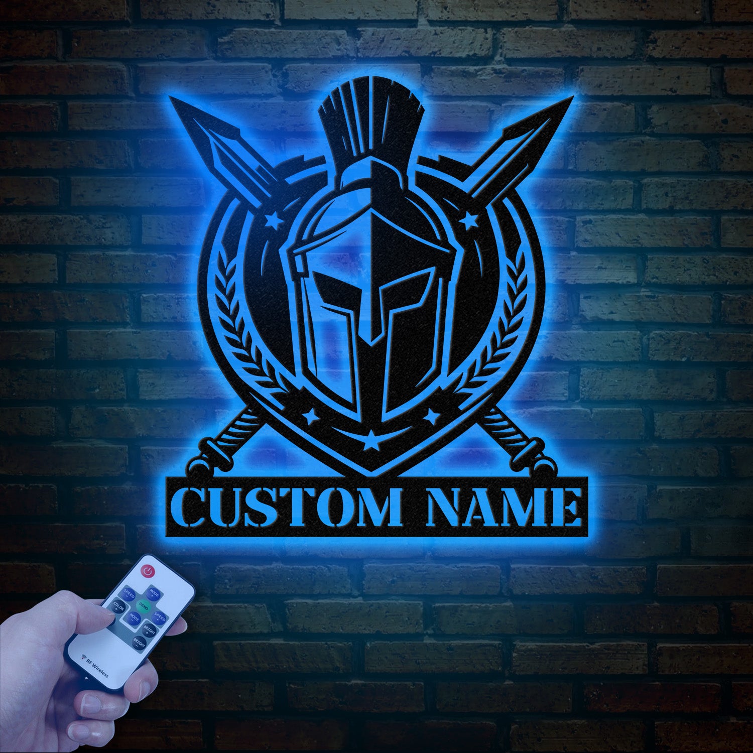 Custom Spartan Warrior Monogram Metal Wall Art with LED Lights, Personalized Spartan Metal Sign, Metal Spartan Wall Decor