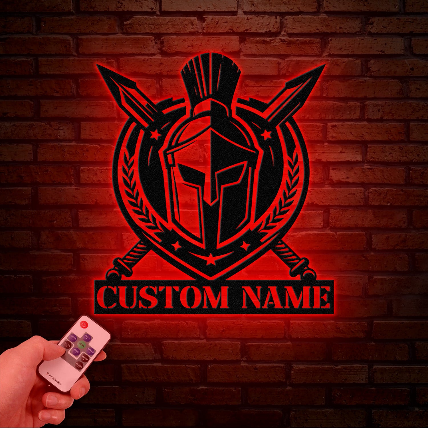 Custom Spartan Warrior Monogram Metal Wall Art with LED Lights, Personalized Spartan Metal Sign, Metal Spartan Wall Decor