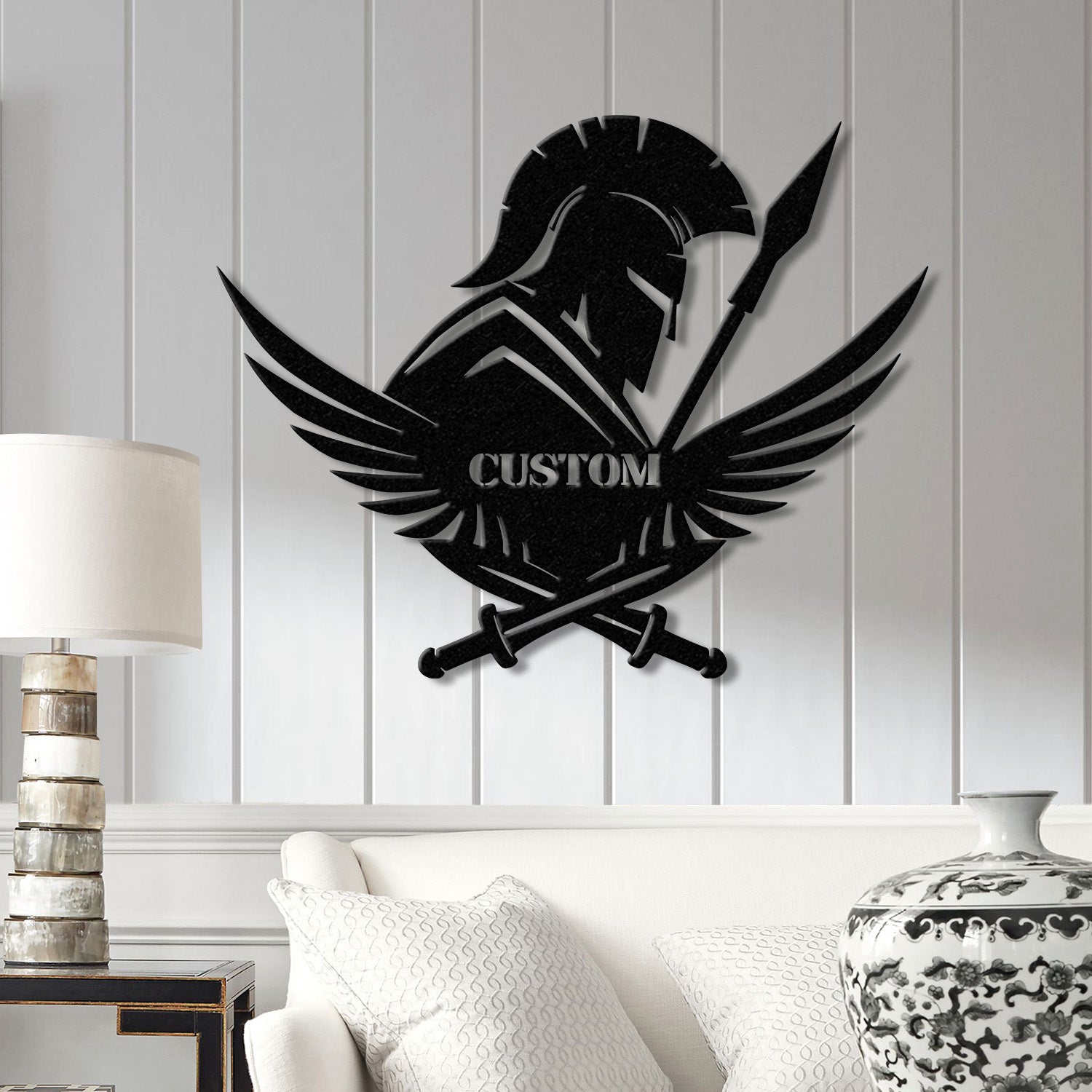 Custom Spartan Warrior Monogram Metal Wall Art with LED Lights, Personalized Spartan Metal Sign, Metal Spartan Wall Decor